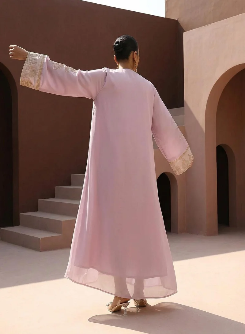 ISHIN  Lilac Zari Embroidered Colourblock Abaya for Women | Best Price UAE